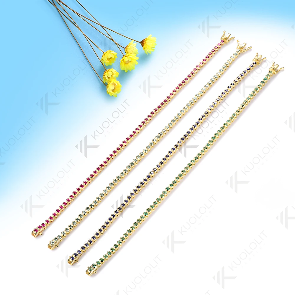 Kuololit مختبر نمت روبي الزمرد الياقوت مويسانيتي سوار للنساء الصلبة 14K 10K 585 جولة D VVS1 سوار لعيد الميلاد #2