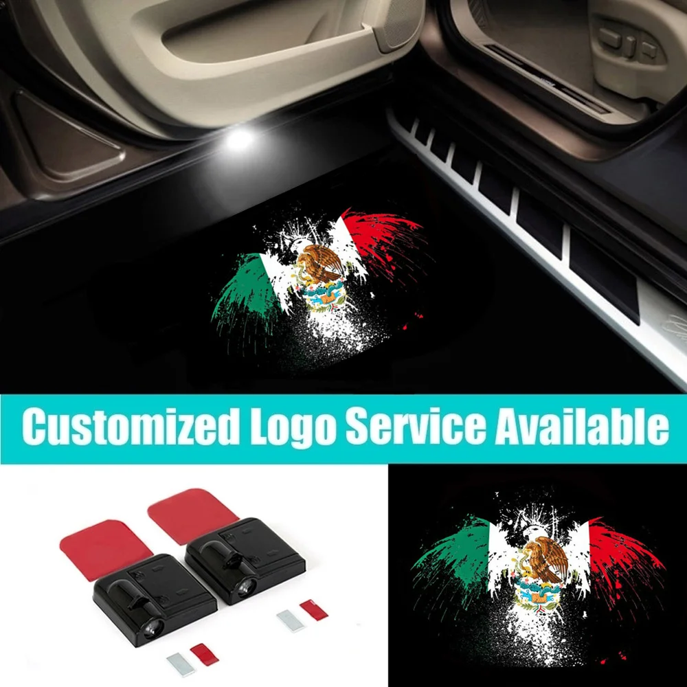 

2Pcs Wireless Car Door LED 3D Mexican Flag Eagle Logo Welcome Laser Projector Courtesy Shadow Lights