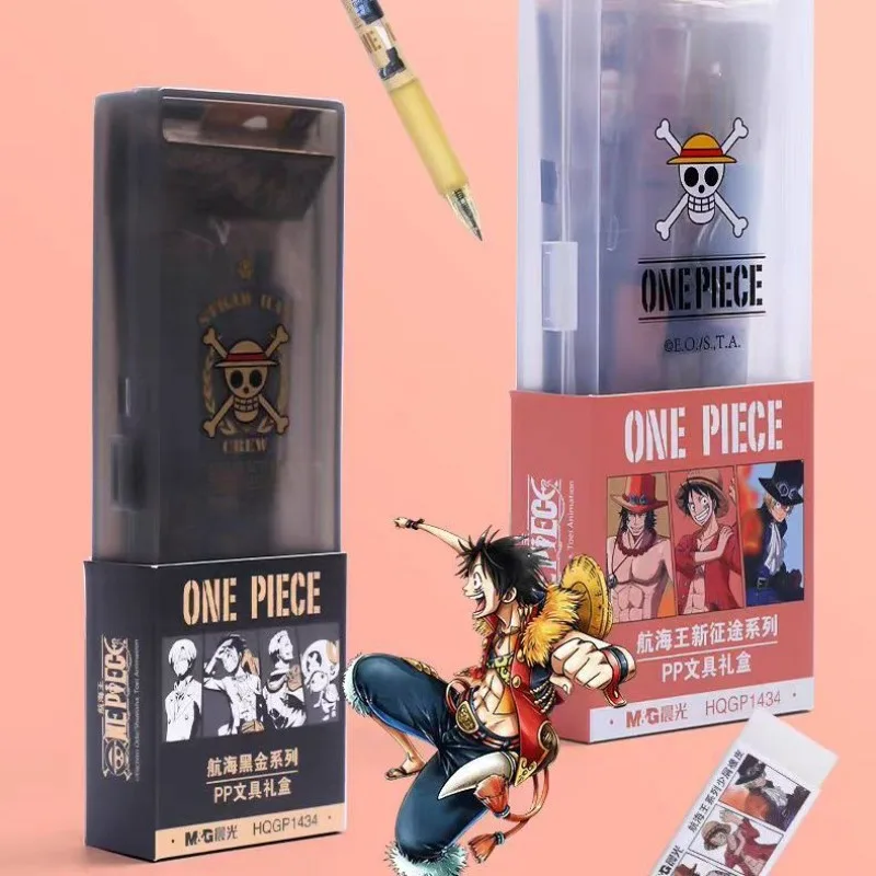 

One Piece Anime Peripheral Creative Luffy Learning Stationery Pen Box Neutral Pen Eraser 7-Piece Gift Box Holiday Gift Wholesale