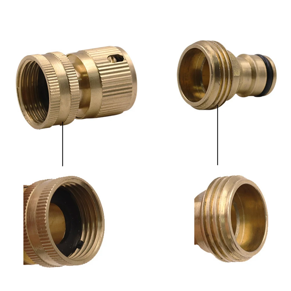 Garden Hose Quick Connect Male Female Solid Brass Water Pipe Fittings GHT 3/4 Inch Threaded Quick Coupling Irrigation Adapter