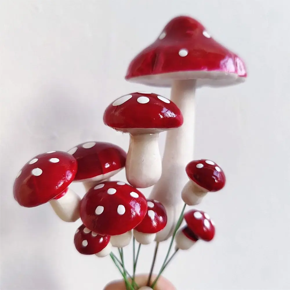 Red Simulated Mushroom Cake Topper Accessories Dessert Decor Foam Cake Insert Set DIY Baking Mushroom Cupcake Flag