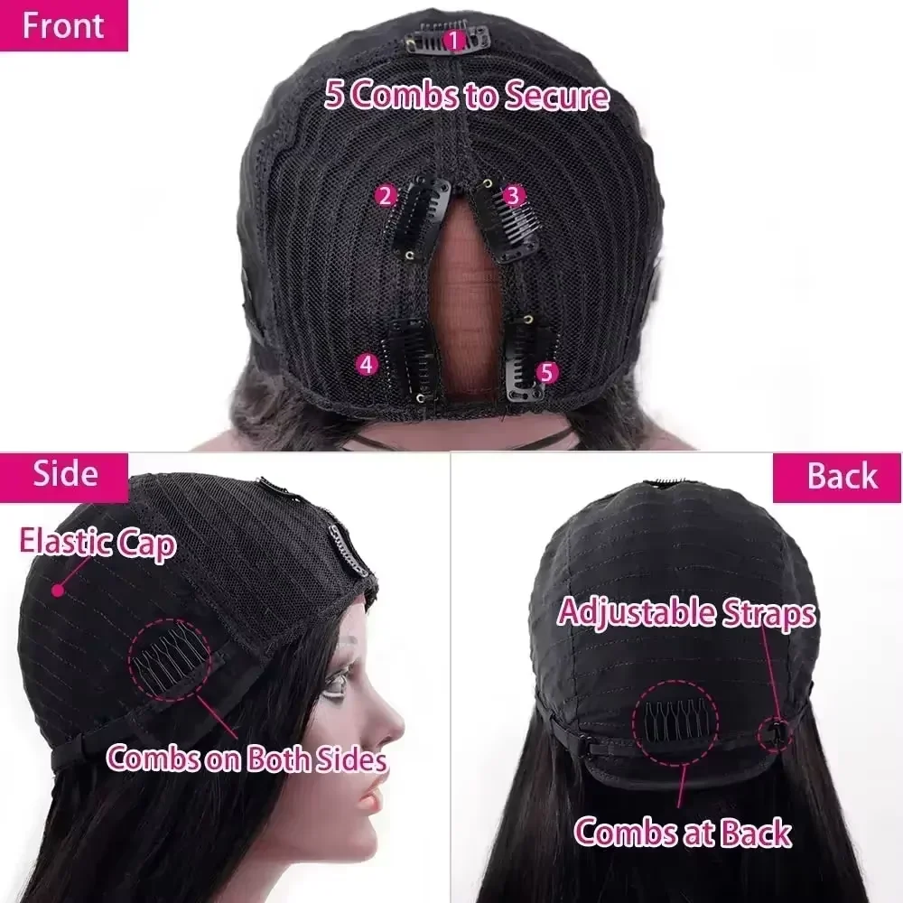 30 Zoll V-Part Perücke aus Echthaar, glattes Echthaar, maschinell gefertigt für Frauen, kein Einnähen, kein Kleber, 220 Dichte, natürliche Farbe, brasilianisches Haar – Detail 6