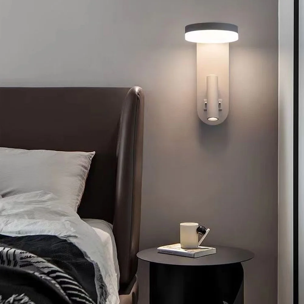 

Bedroom bedside wall lamp with switch rotatable spotlight modern simple creative personality hotel guest room light