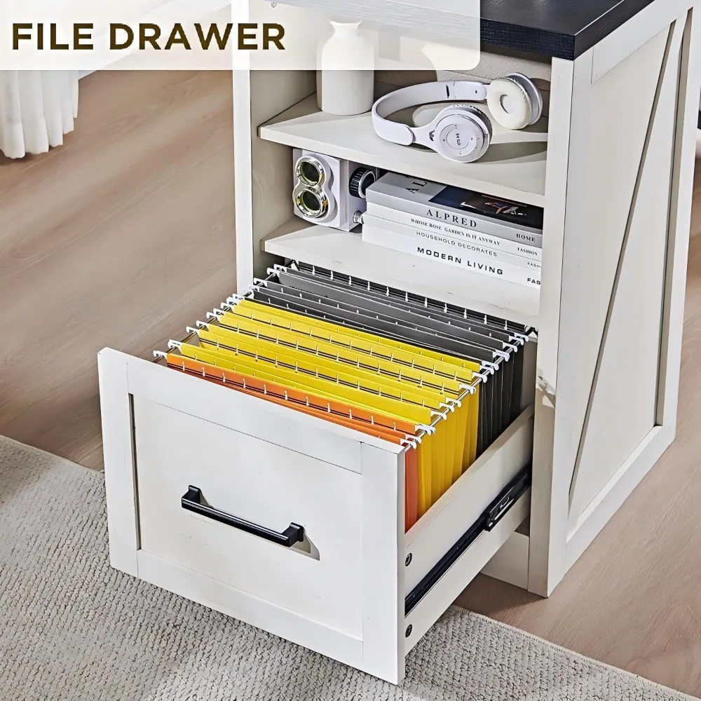 مكتب منزلي، مكتب كمبيوتر حديث للمزرعة، حرف مع خزانة ملفات، مكتب دراسة، 59 بوصة