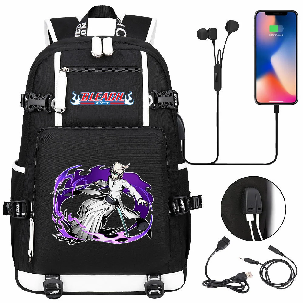 Mochila USB Anime para estudantes jovens, sacos de livros escolares para homens e mulheres, mochila de viagem de lazer