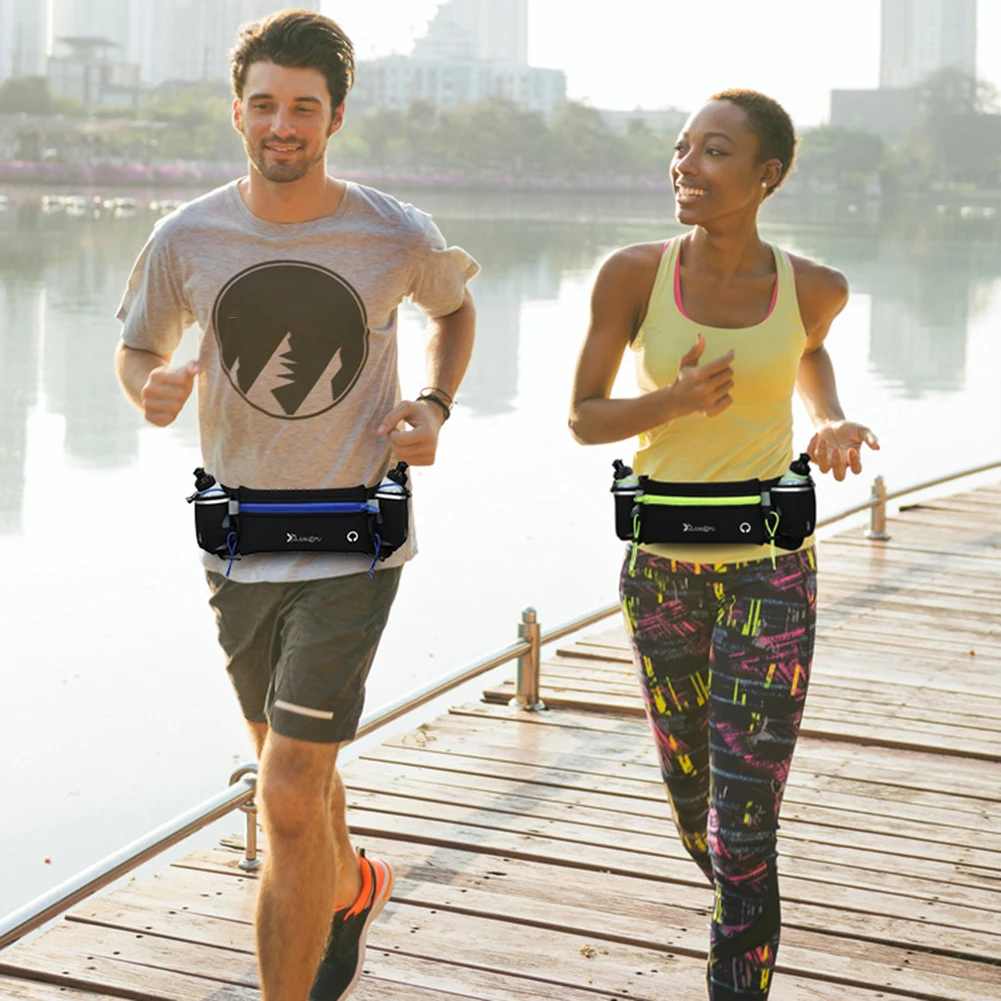 Suporte de garrafa de água com vários bolsos, Bolsa de cintura, Alça ajustável, Sacos para corrida, caminhada, escalada