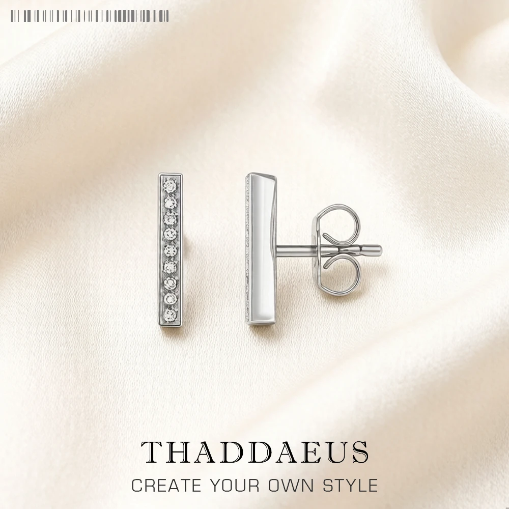 Studs Earrings White Zircon Geometric Europe Style Fine Jewerly For Women Classic Gift In Pure 925 Sterling Silver