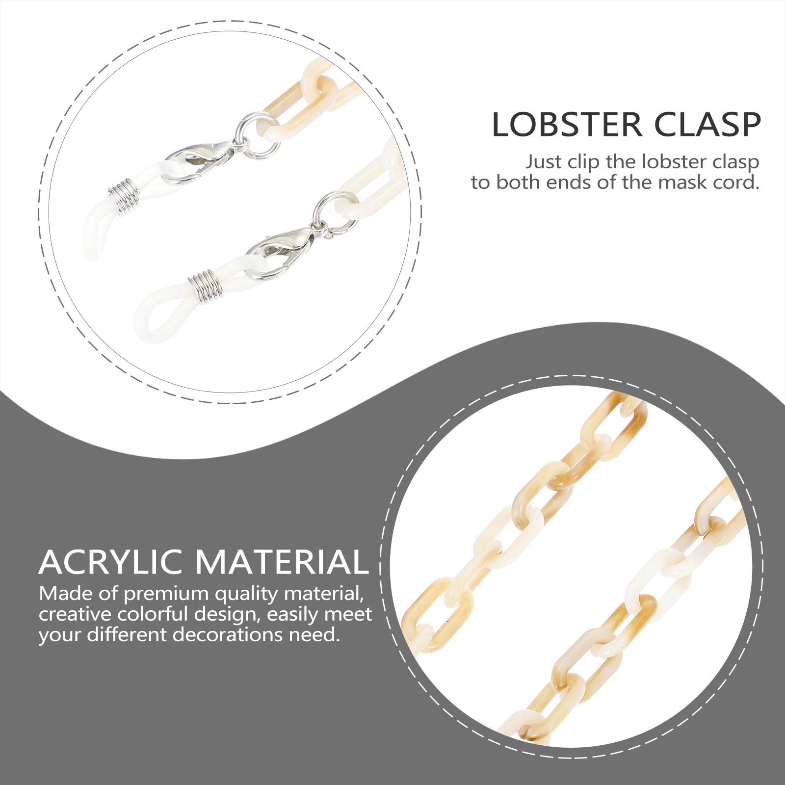 

4Pcs High Quality Acrylic Chains for Eyeglasses and Masks Ideal for Grocery Shopping Dining Mask Lanyard with Clips