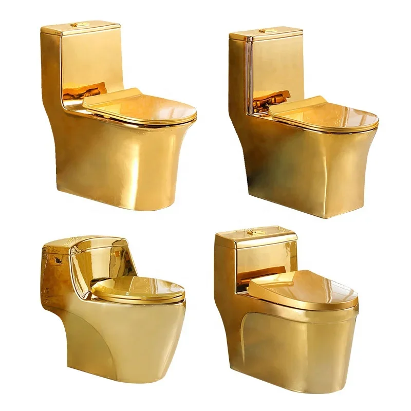 Floor Mounted Water Mark Bathroom Golden Color Toilet Gold One Piece Water Pressure Adjustment Ceramic