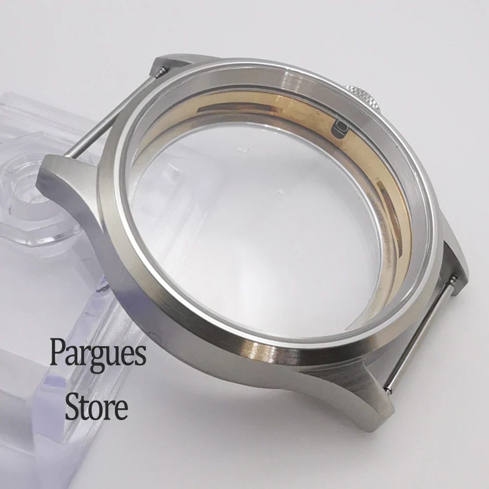 43mm brushed polished steel sapphire glass watch case fit ETA 6497/6498 st3600 manual winding movement