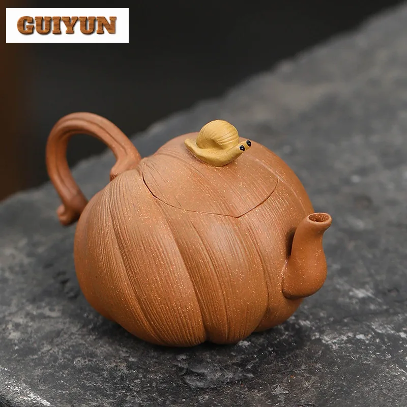 

120ml Boutique Yixing Purple Clay Teapots Handmade Snail Pumpkin Pot Raw Ore Downhill Mud Kettle Chinese Zisha Tea Set For Tea