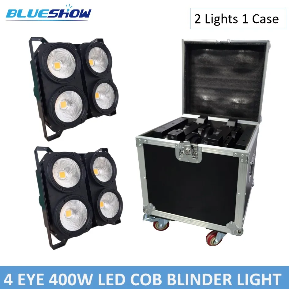 1 Flycase with 2pcs Audience Lights 4x100W 4 Eyes 400W LED Blinder Light COB Cool And Warm White With Flight Case Dj Disco Light