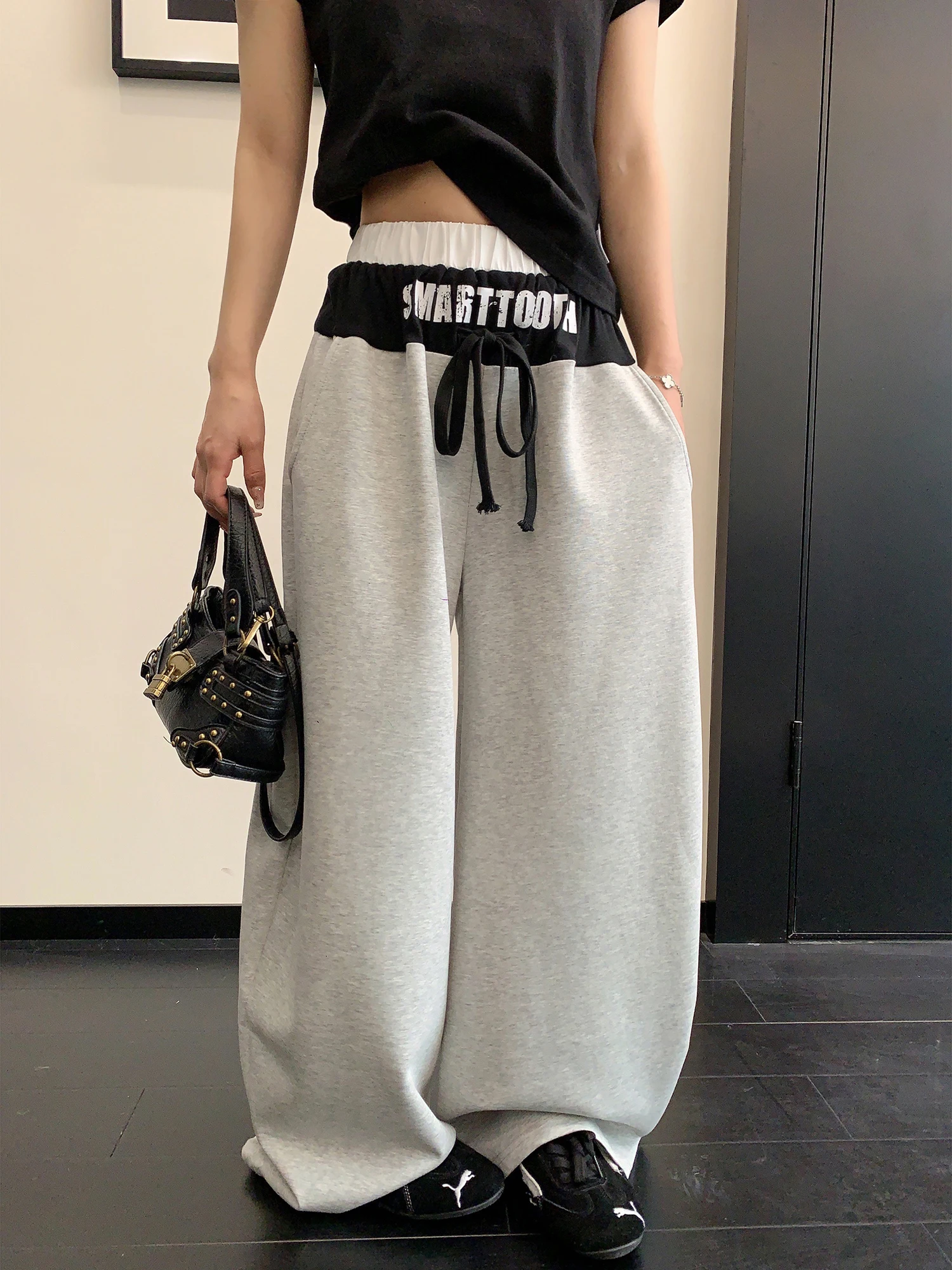 

Женские свободные прямые брюки-джоггеры с широкими штанинами и эластичным поясом, весенняя новинка, повседневные, удобные