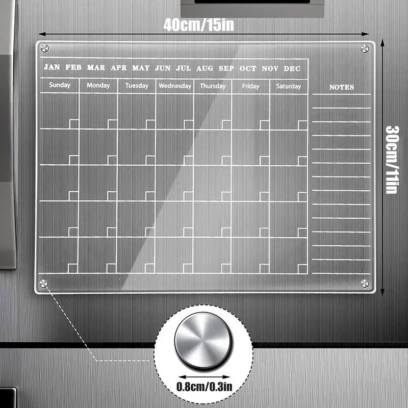 40x30cm Magnetic Acrylic Board for Refrigerator Daily Weekly Monthly Planner Marker Board Dry Erase Magnetic Calendar Memo Board