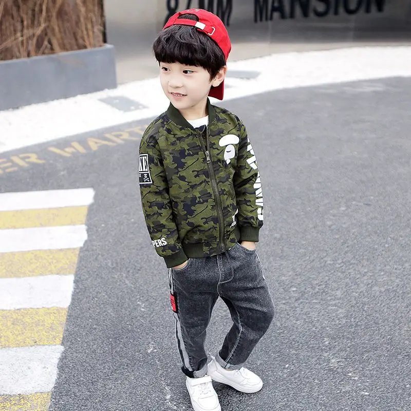 Новинка 2025, камуфляжная бейсбольная куртка для мальчиков, двухслойная ветровка, куртка для детей, весенне-осенние тенденции, стильная уличная куртка