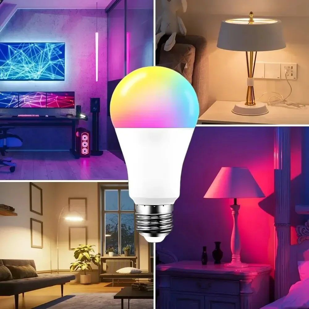 Imagem -04 - Tuya Smart-lâmpada Led Rgb Regulável Luz Inteligente Aplicação Smart Life Controlo por Voz Alexa Google Home E27 5w 10w 15w