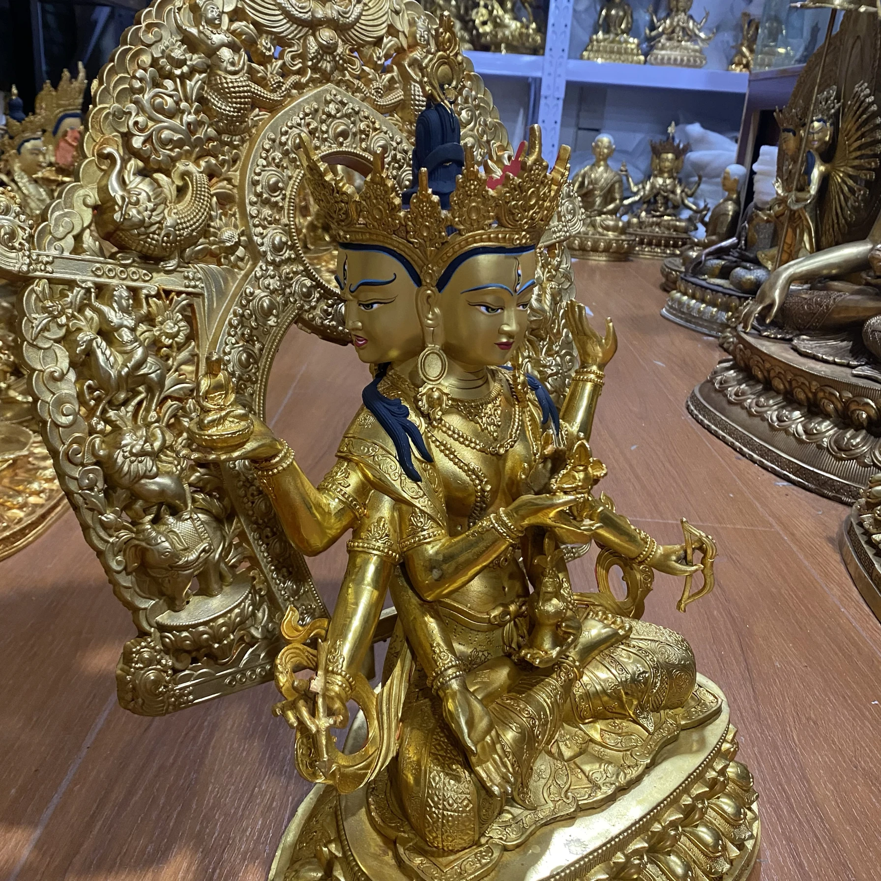 One foot five Xizang fine craftsmanship Tibetan Tantra pure copper gilt Buddha statue ornament Buddhist hall household Buddha