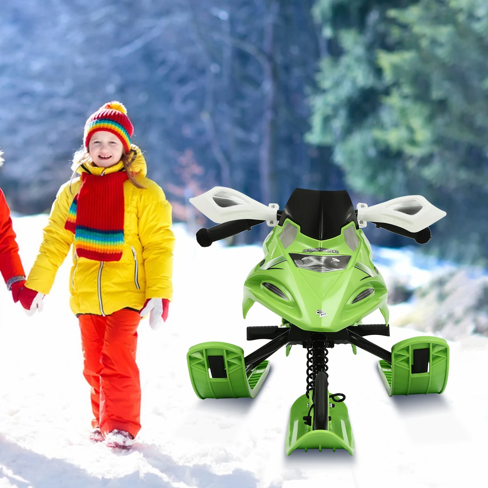 Snow Sledge Ski Sledge with Brakes Classic Steerable Sledge for Children and Teenagers Snow Sled Skiing Equipment 124*51*43.5cm