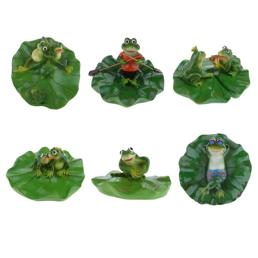 Artificial Animal Floating Frog Ornament Resin Lily Pad Decor for Pond Decoration Summer Garden Fountain Figurine