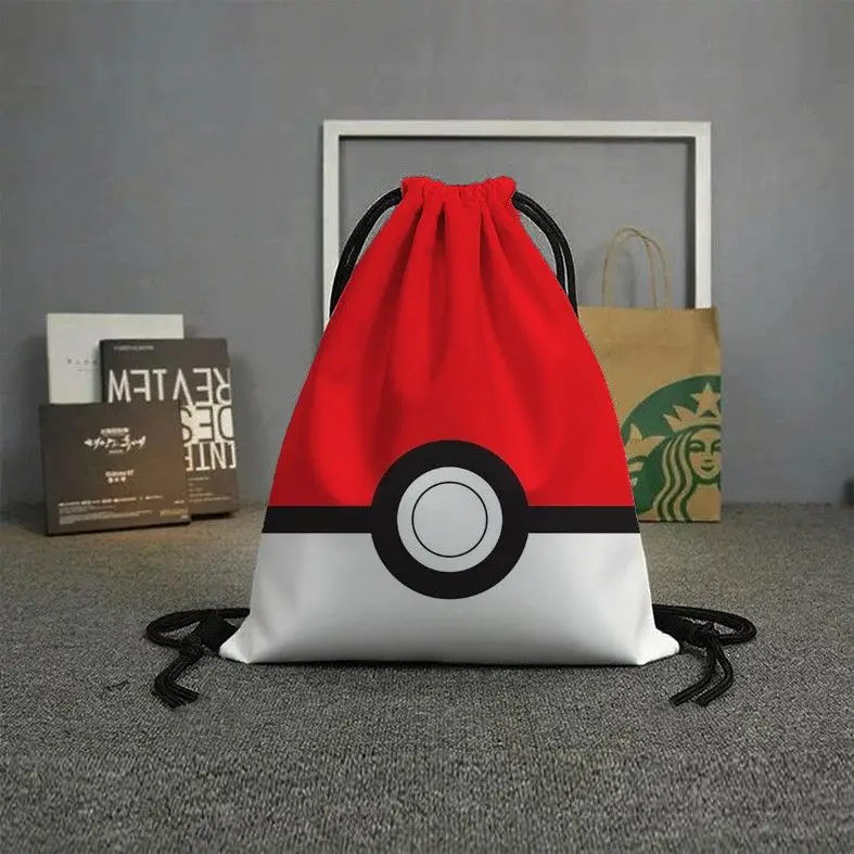 

32*38cm Pokémon Poké Ball Drawstring Backpack Storage Bag Travel Bag Sports Double-Shoulder Bag Student Bag