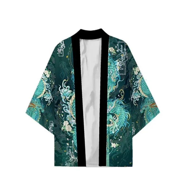 سترة الساموراي اليابانية التقليدية للنساء كيمونو أنيمي التنين جرافيك مطبوعة سترة عصرية تريند هاراجوكو نمط كوبالاي هاوري