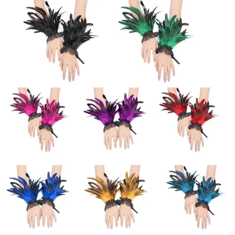 Halloween Hand Cuffs Punk Feathered Arm Sleeves Cosplay Party Costume Arm Covers for Women Teens Theme Event Dressingup