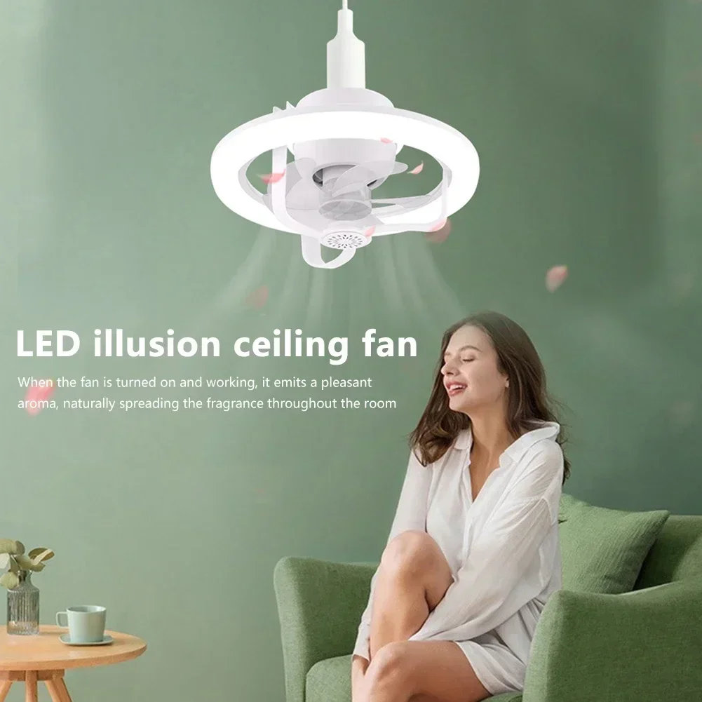 Remote Control Ceiling Fans Light E27 RGB Mini  Lamp Super Silent Modern  360 Degree Rotating Built-in Aroma