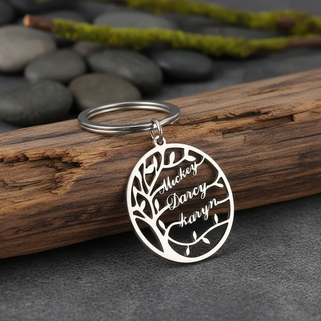 Custom 1-6 Names Keychain Personalized Tree of Life Key Chain for Men Stainless Steel Key Ring Customized Jewelry Boyfriend Gift