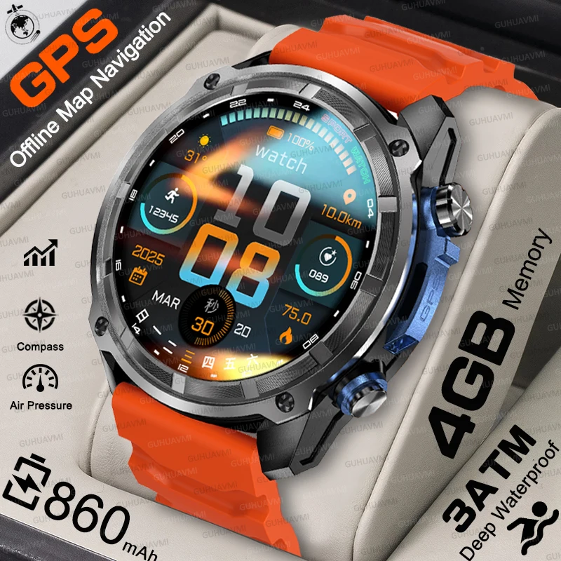 

2025 New T-Rex Tactical Smart Watch Built-in GPS Offline Map TWS 4GB Memory IP69K Swimming Waterproof Men Militray Smart Bracel