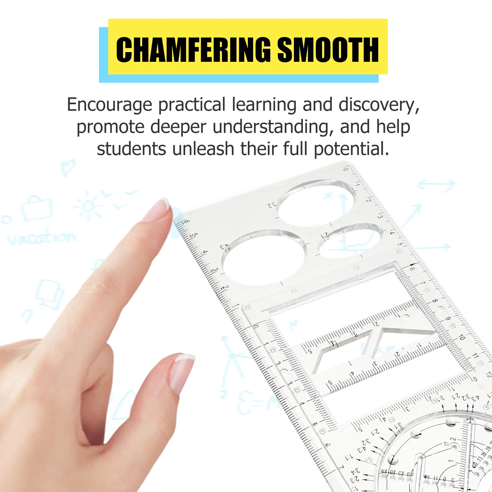 1Set Multifunctional Geometric Drawing Ruler Set Students Measuring Tool Protractor Clear Scale Plastic Material School