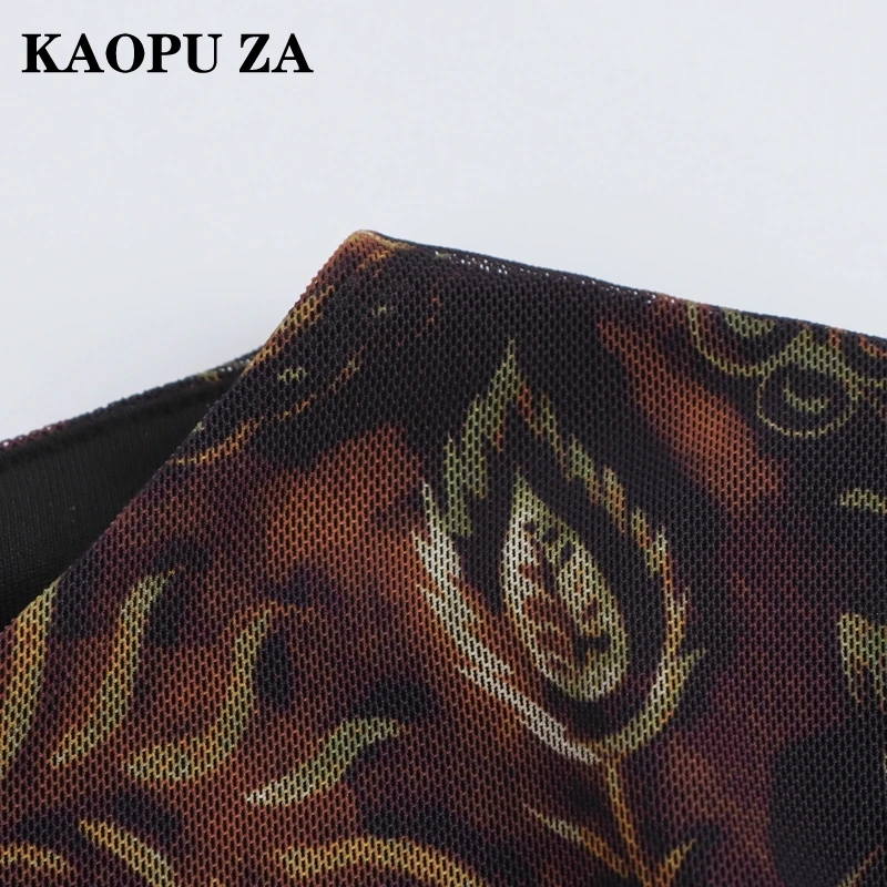 KAOPU ZA 2024 nuevo otoño mujer Casual moda cuello redondo vestido de manga larga Mini falda femenina estampado Vintage volantes vestidos fruncidos