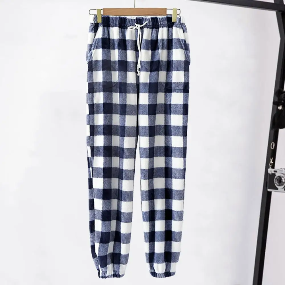 Elastic Waist Pajama Bottoms Plaid Pajama Pants Cozy Winter Pajama Pants with Plush Fabric Elastic Waist Plaid Print for Keeping