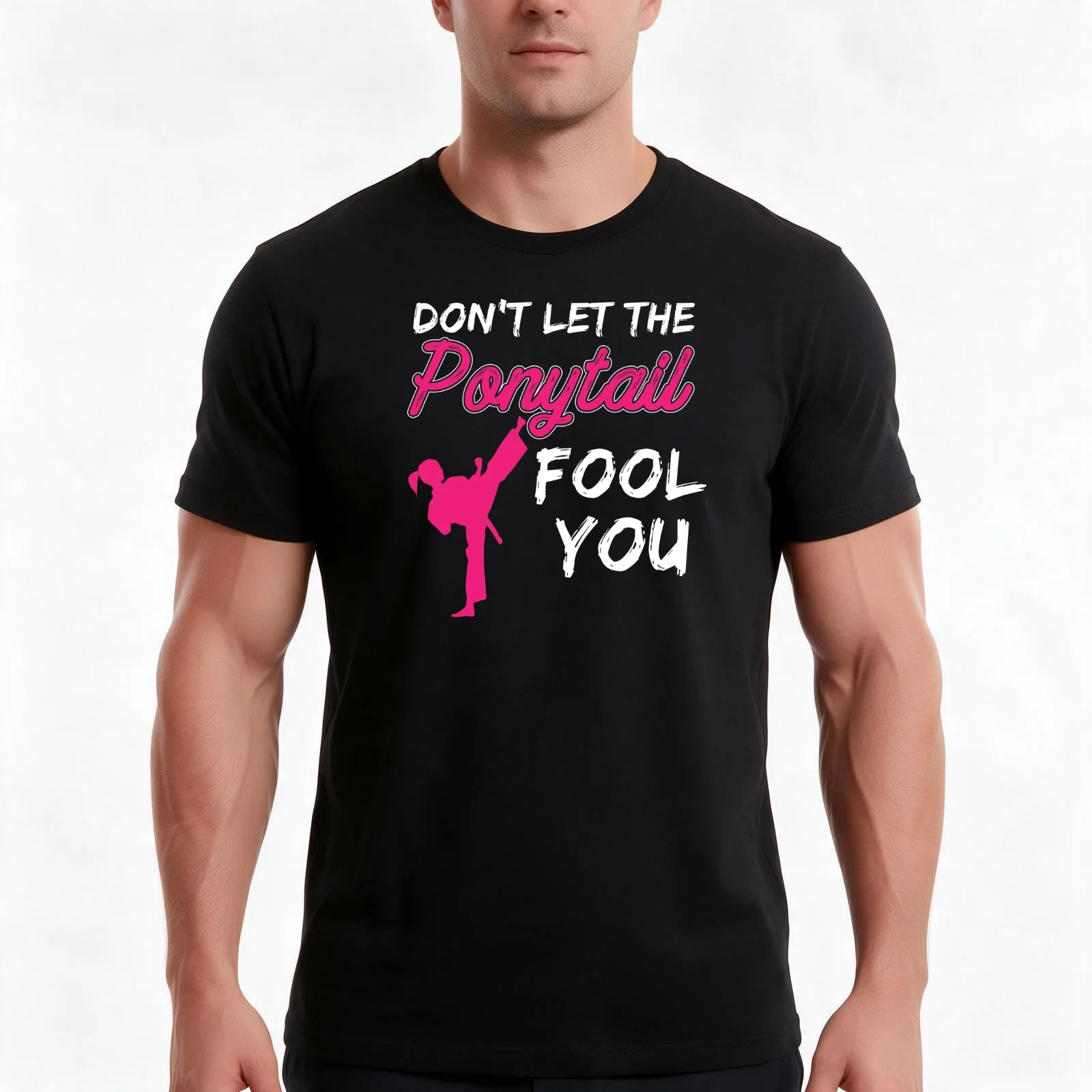 Don't Let The Ponytail Fool You Karate Kung Fu Design T-Shirt, Summer Casual Cotton Tee, Oversized Streetwear Tops, 100% Cotton