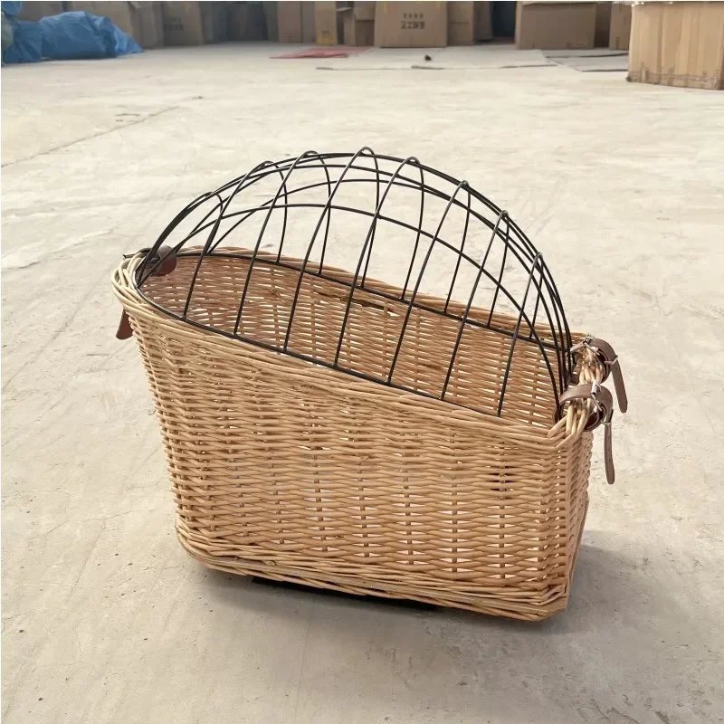 Travel Bicycle Pet Cage Car Basket Storage Basket with Iron Cover Dog Cage Storage Basket Rear Frame Rubber Vine Weaving