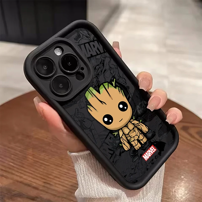 حافظة حماية Marvel Groot Deadpool لهاتف آيفون 17 16 15 14 13 12 11 Pro Max 17 Air 16E 15 Plus Multistep غلاف ناعم غير لامع من مادة البولي يوريثان