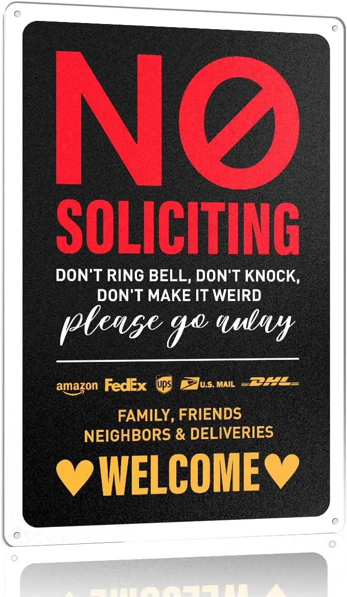No Soliciting Metal Decor Sign for Home House Front Door Porch Strong & Sturdy Do Not Ring Bell No Solicitors Discourage Unw