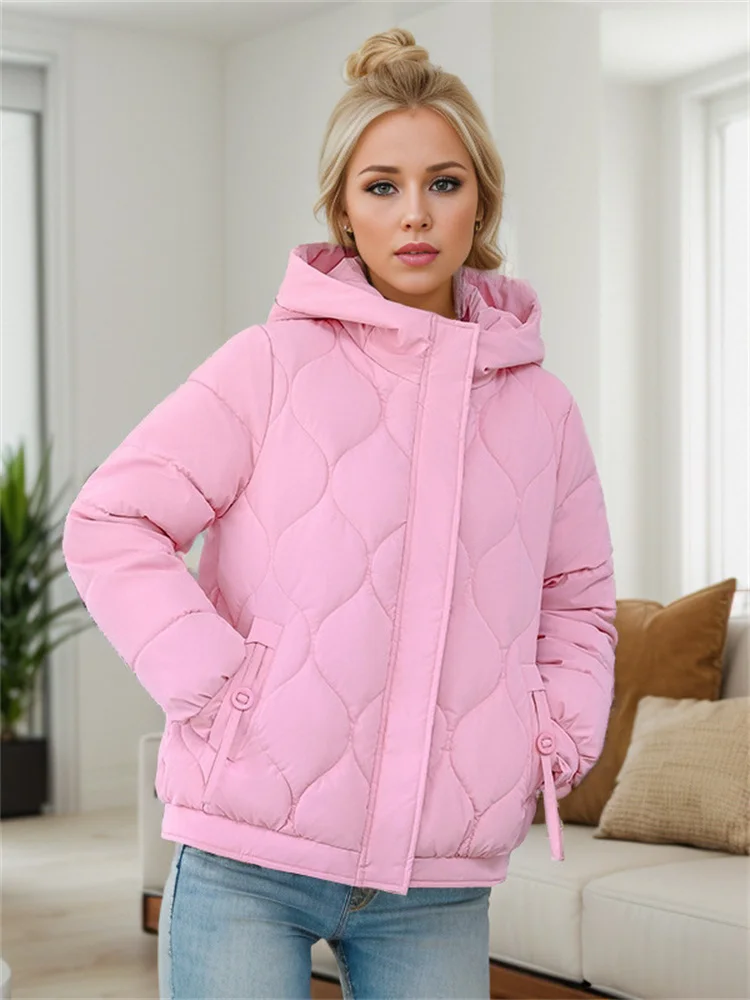 2024 Winter New Women\'s Puffer Jacket Fashionable High-Quality Padded Clothes Hooded Lattice Thickened Warm Padded Jacket Coat