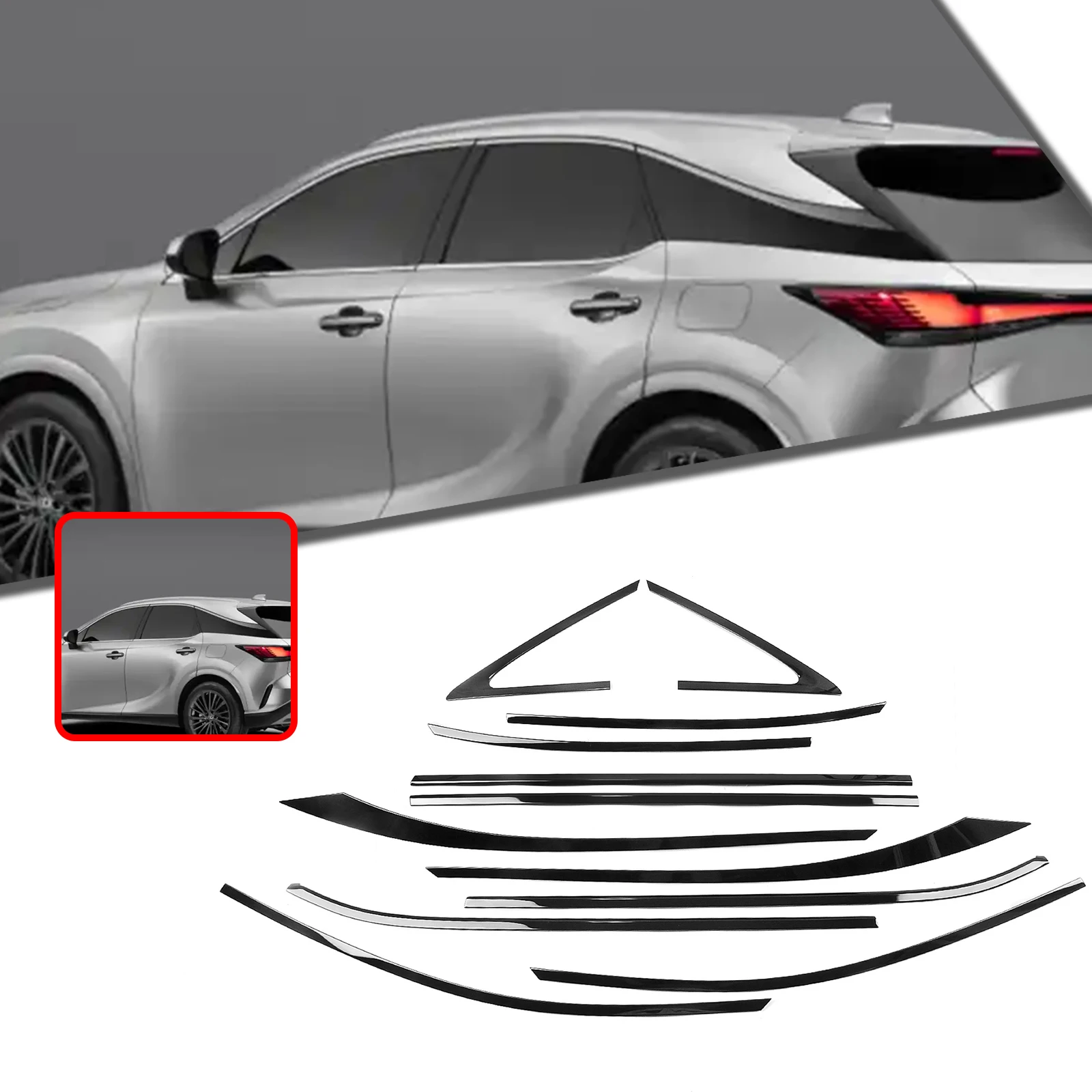 For Lexus RX RX350 RX350h RX450h RX500h 2022-2025 Exterior Window Frame Trim Strip Gloss Black Seal Weatherstrip Molding Cover