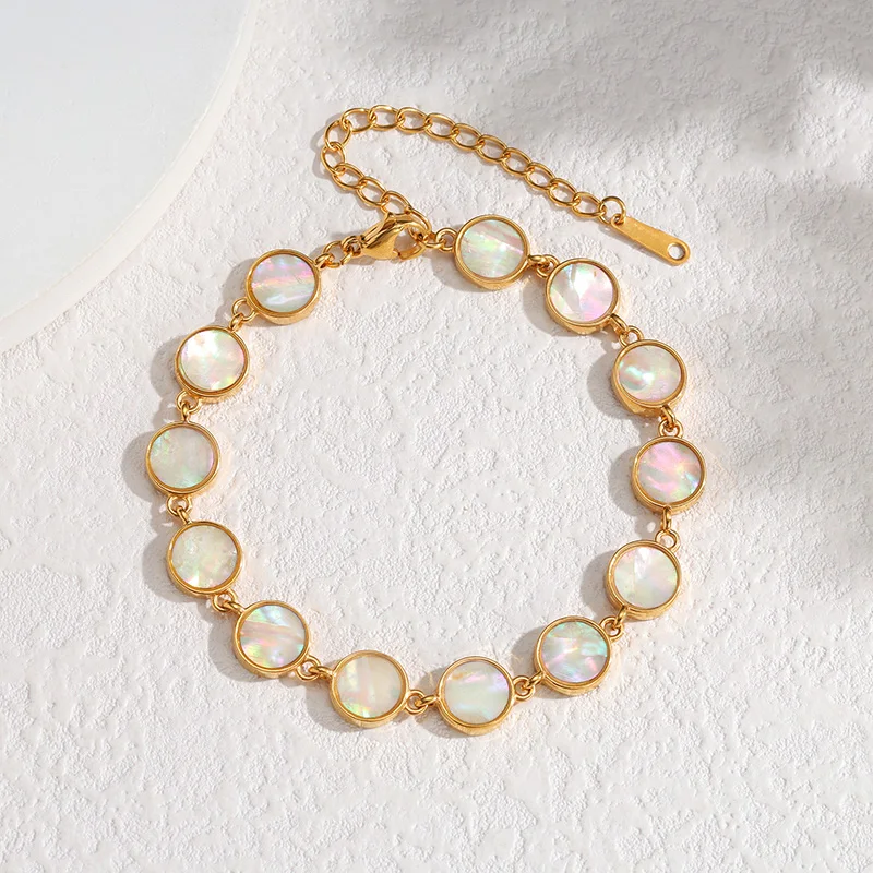 Letdiffery Fashion Colorful Abalone Shell Oval Heart Chain Bracelet for Women Stainless Steel Waterproof Bracelet Jewelry Gifts