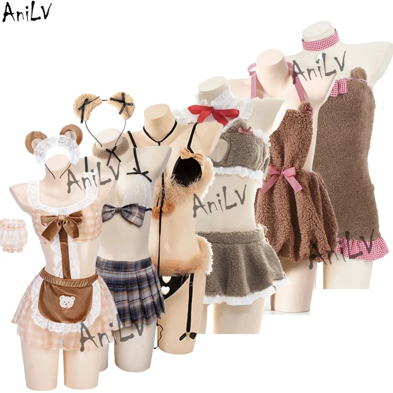 Anilv new cute little bear pet series unifrom women plush dress pajamas cosplay costume