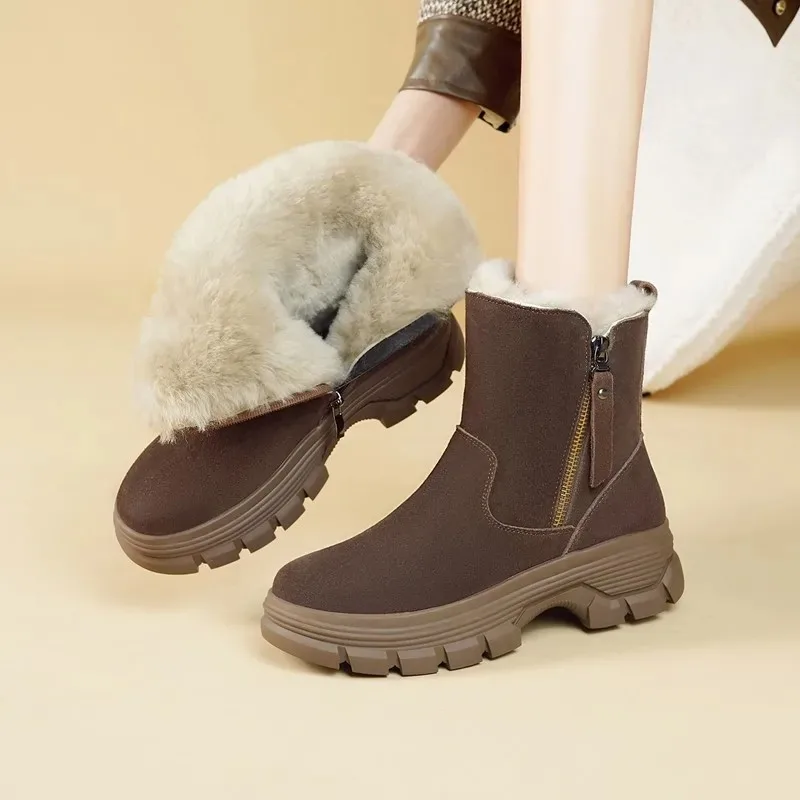 

High Quality Winter Women's Suede Cotton Boots Wool Keep Warm Women's Ankle Boots Plush Women Snow Boots Botas Mujer Botas Mujer