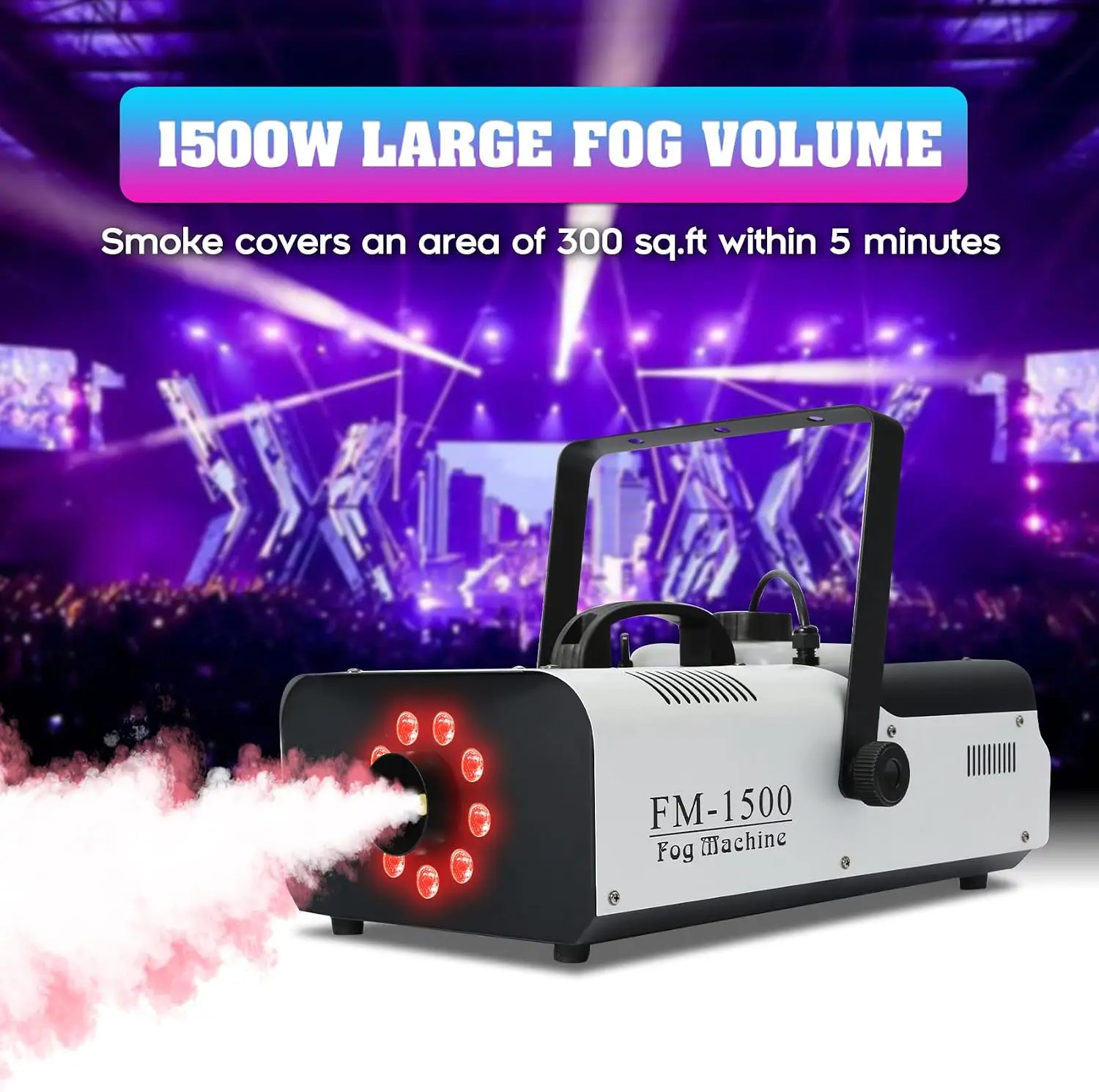 Led Lights Fog Machine 1500W Rgb 9 Smoke Remote Control Dj Halloween Wedding Party Stage