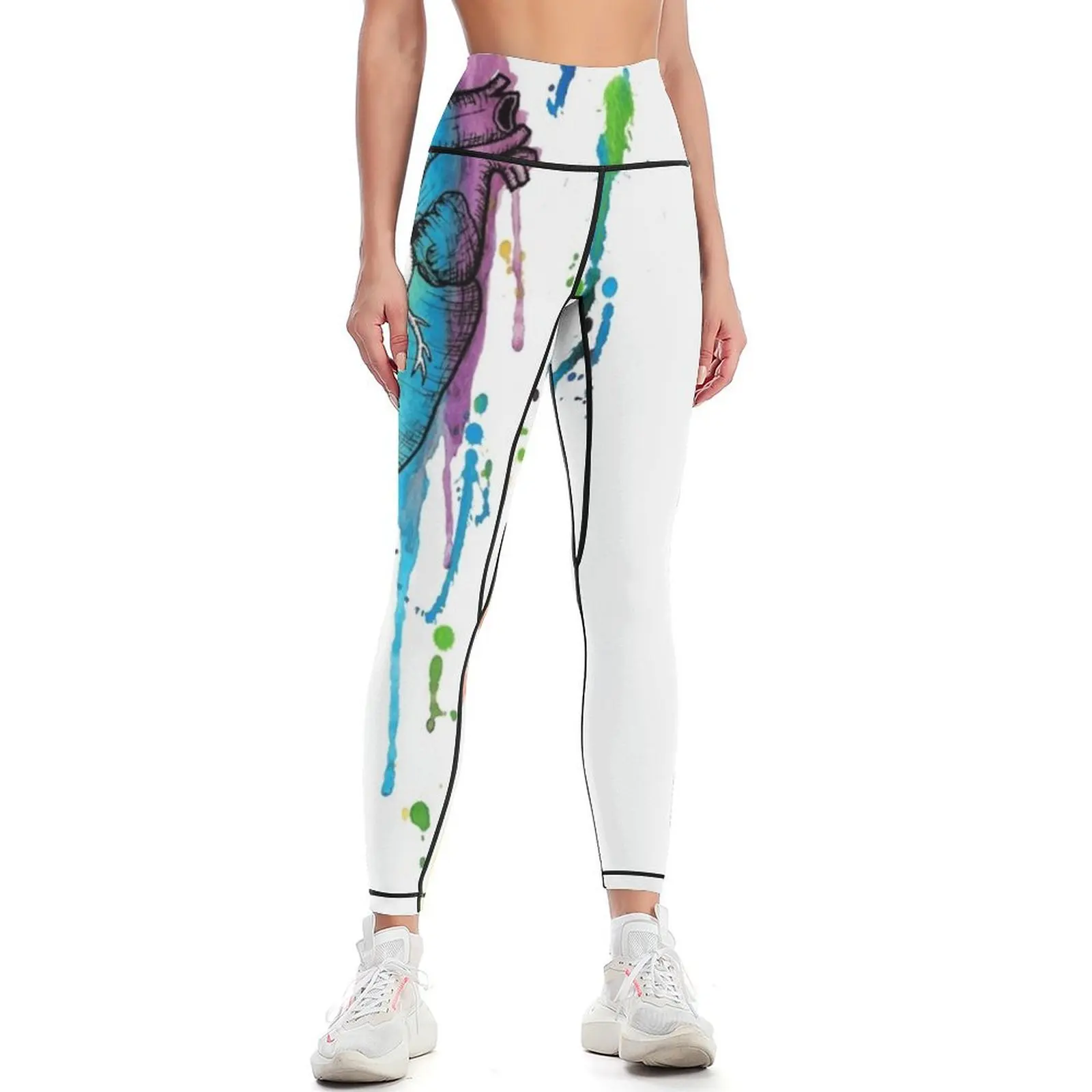 Watercolour and Pen Rainbow Anatomical Heart Leggings for fitness Women's sportswear Clothing fitness Womens Leggings