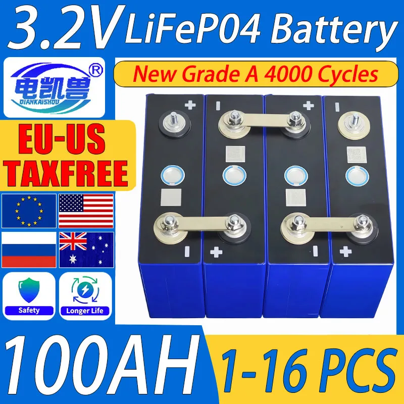 

New high quality 3.2V 100Ah LiFepo4 Battery 4000 Cycle DIY 12V 24V 48V RV Camping Car Boat Solar Home Energy Storage Power Cell