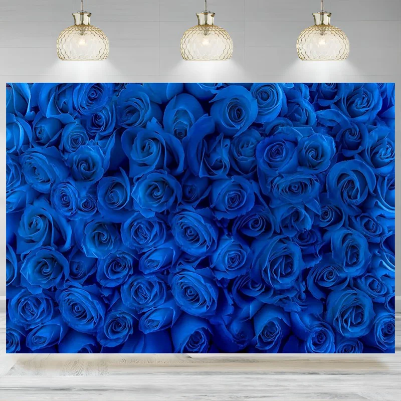 

Blue Rose Flower Backdrop Royal Blue Rose Floral Birthday Bridal Shower Wedding Party Photographic Background Decorations Bann