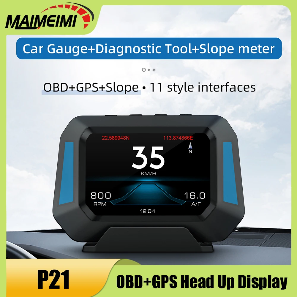 

P21 Автомобильный GPS + OBD + наклонный дисплей Цифровые часы 4x4 Инклинометр Измеритель наклона GPS Спидометр OBD2 Диагностические инструменты Y03 HUD