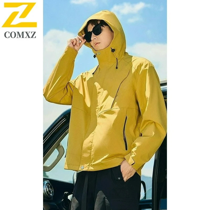 

COMXZ Men Windbreaker Jacket Scratch Resistant Hooded Multi Pocket Outdoor Casual Travel Adventure Jacket Hike Comfortable Coat