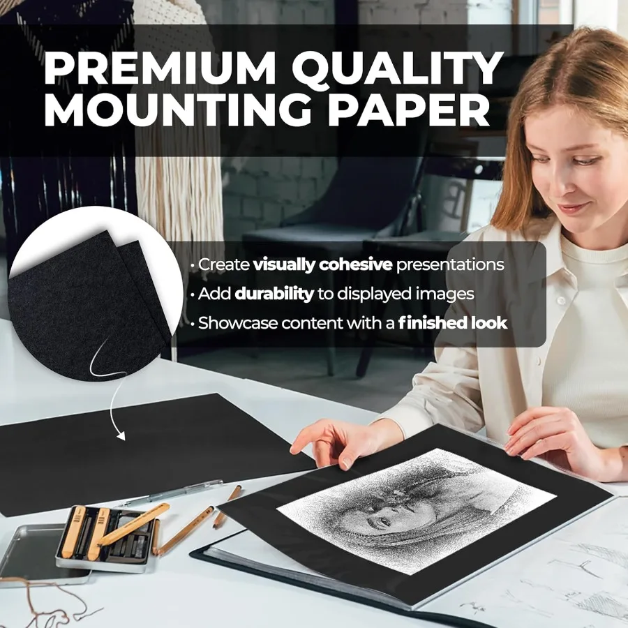 Carpeta grande de portafolio de arte de 11x14 con papel de montaje en negro para almacenamiento de obras de arte profesionales y características de presentación 24 Sle