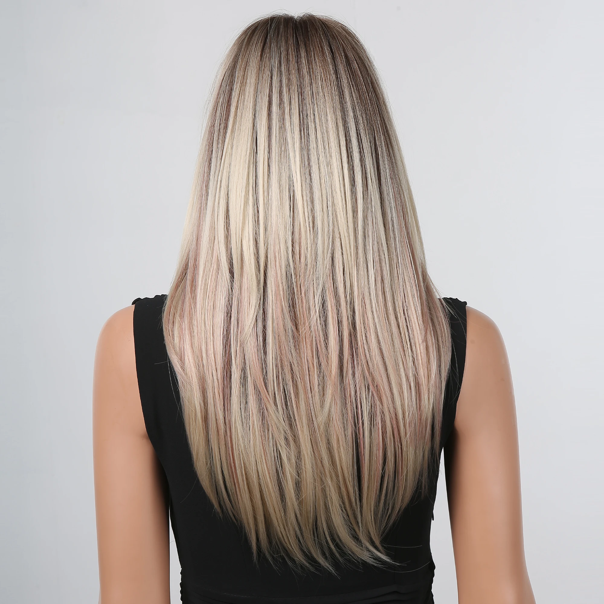 تسليط الضوء على شعر مستعار اصطناعي أشقر للنساء شعر مستعار تأثيري مع الانفجارات الطبقات مستقيم شعر مستعار للحفلات الاستخدام اليومي شعر مستعار مقاوم للحرارة #5