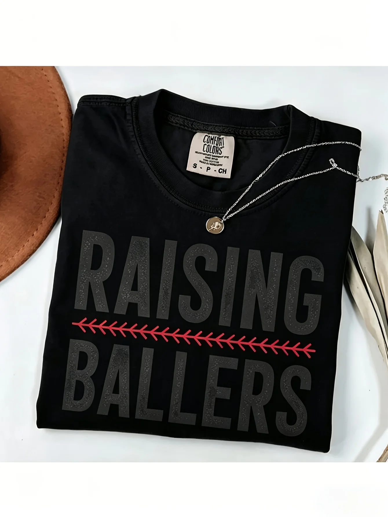 Men's Vintage Baseball  T-Shirt -  Heavyweight Pure Oversized Tee with Raising Ballers Print, Distressed Coffee Crew Neck for Casual  Outdoor Wear